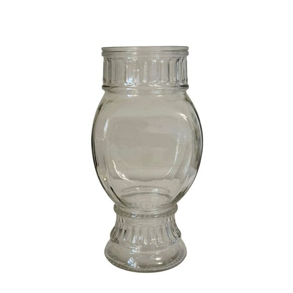 Vintage Clear Glass Square Apothecary Jar Ribbed Panels Dotted Bottom - Picture 4 of 10